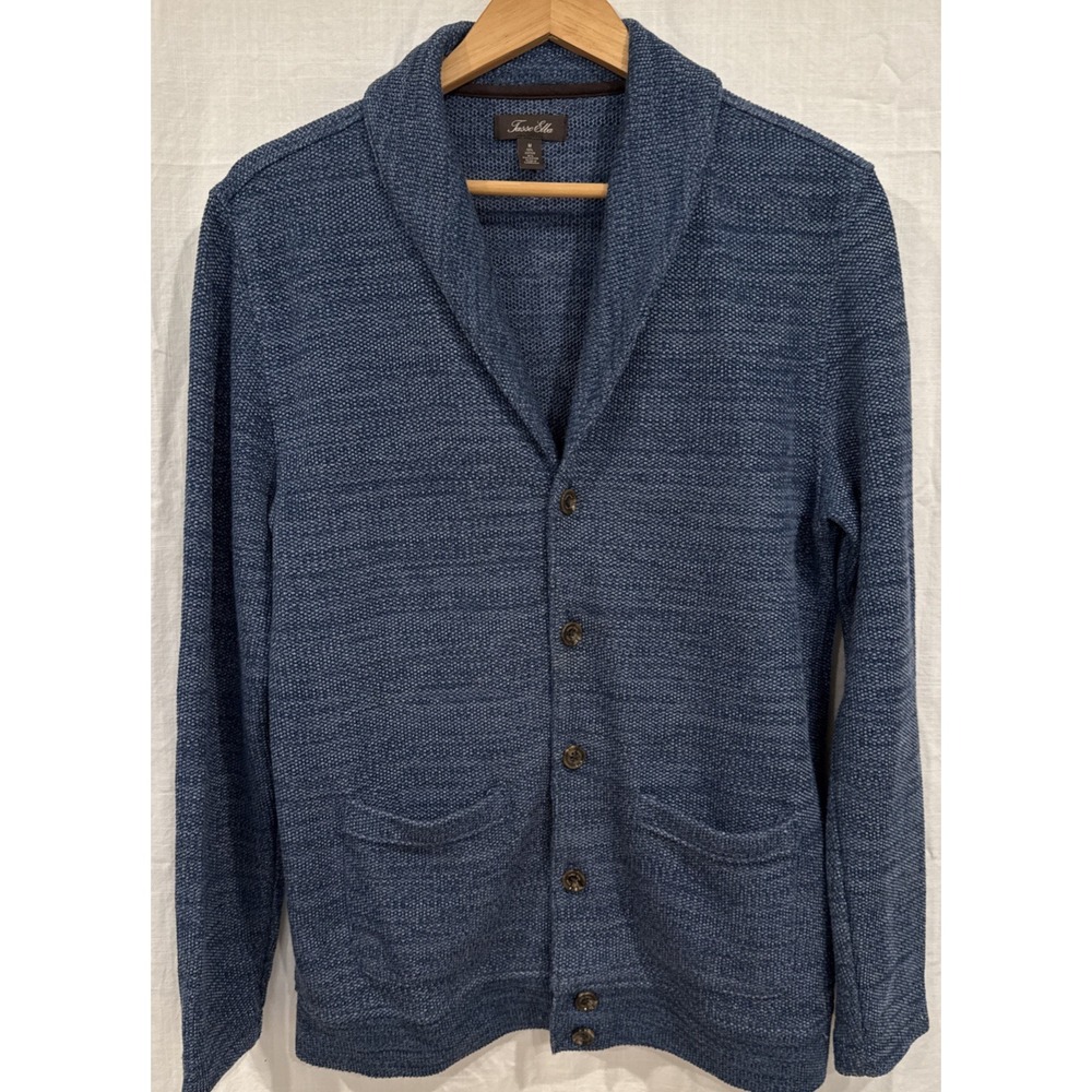 Tasso Elba Mens Shawl Collar Cardigan Sweater Medium Blue Tight Knit Pockets